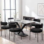 Black Boucle Dining Chairs Set of 6, Upholstered Dining Room Chairs with Black Metal Legs, Round Modern Dining Chair for Dining Room, Kitchen