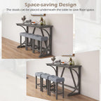 COSTWAY 4-Piece Farmhouse Bar Table Set with Power Outlet | Counter Height Dining Table Set w/ 3 Upholstered Stools, Wood Console Table Set for Kitchen, Dining Room, Living Room, Gray