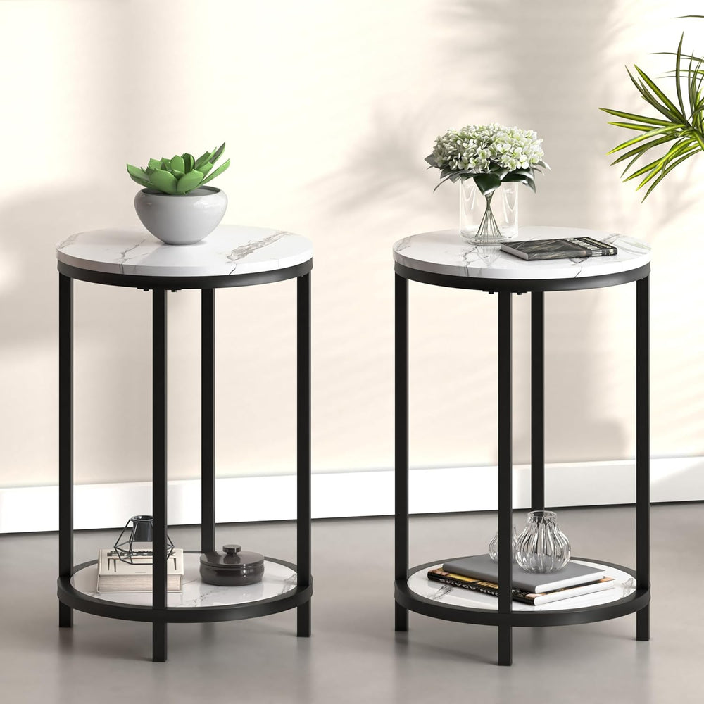 WiberWi Round Side Table Set of 2, Modern Nightstand End Table with Metal Fra...