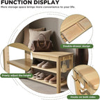 Wood Shoe Bench Entryway with Drawer: 2-Tiers Wooden Storage Shoe Rack with Bench Seat, Compact Mid-Century Modern Design for Entryway, Hallway,Closet,Front Door Entrance,Foyer Natural 39.3"