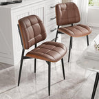 Dining Chairs Set of 4, Mid Century Modern Dining Room Chair, Upholstered Faux Leather Kitchen Chairs with Thick Cushion and Walnut Bentwood Back for Kitchen Dining Room, Coffee