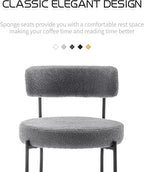 Boucle Dining Chairs Set of 6, Mid Century Modern Dining Room Chairs with Metal Legs, Upholstered Kitchen Chairs for Dining Room, Kitchen (Grey)