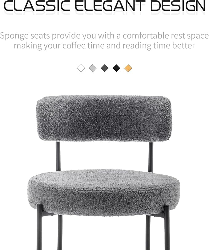 Boucle Dining Chairs Set of 4, Mid Century Modern Dining Room Chairs with Metal Legs, Upholstered Kitchen Chairs for Dining Room, Kitchen (Grey)
