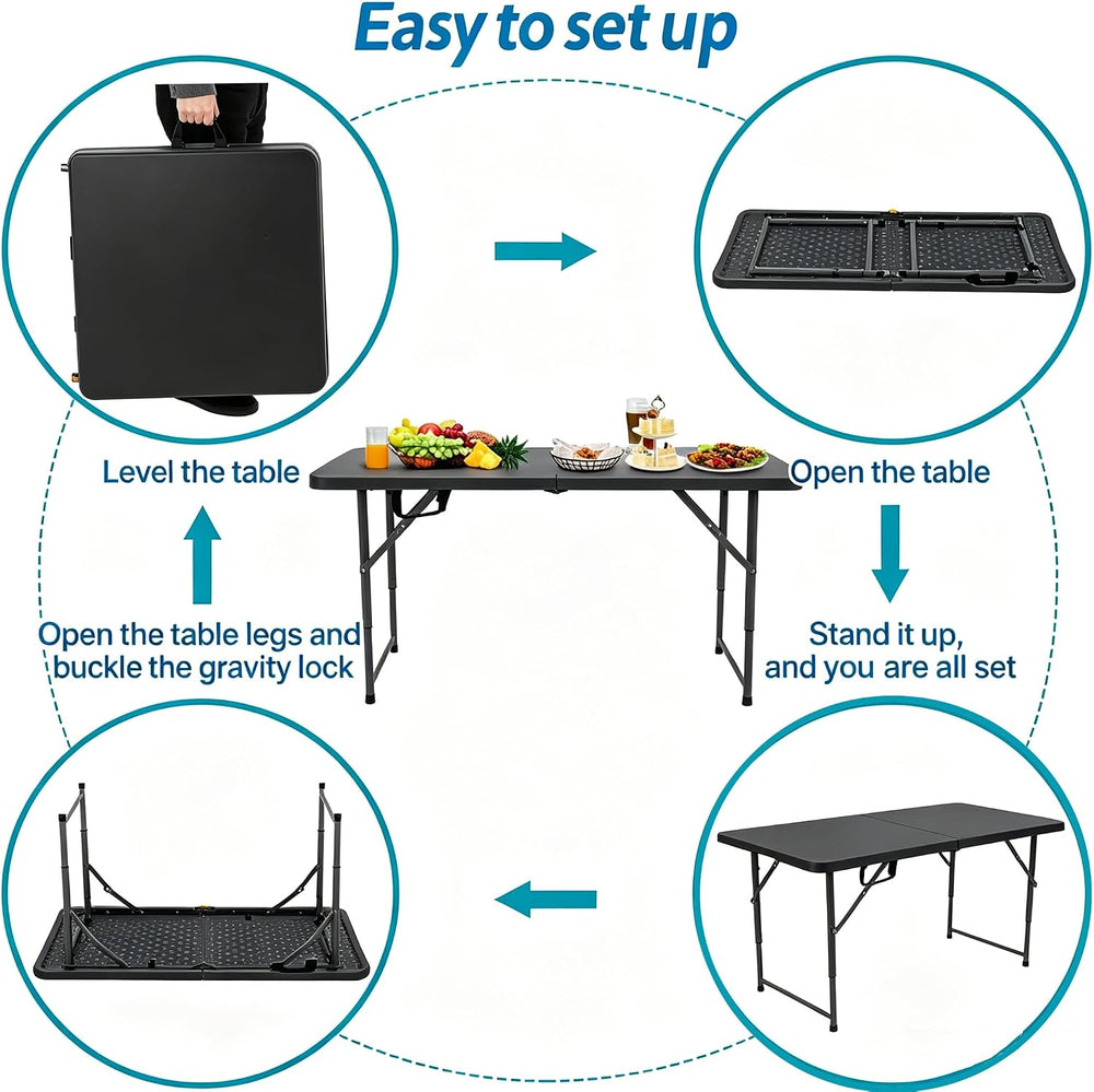 Dkeli Folding Table 4/6 Foot Indoor Outdoor Heavy Duty Plastic Table Portable...