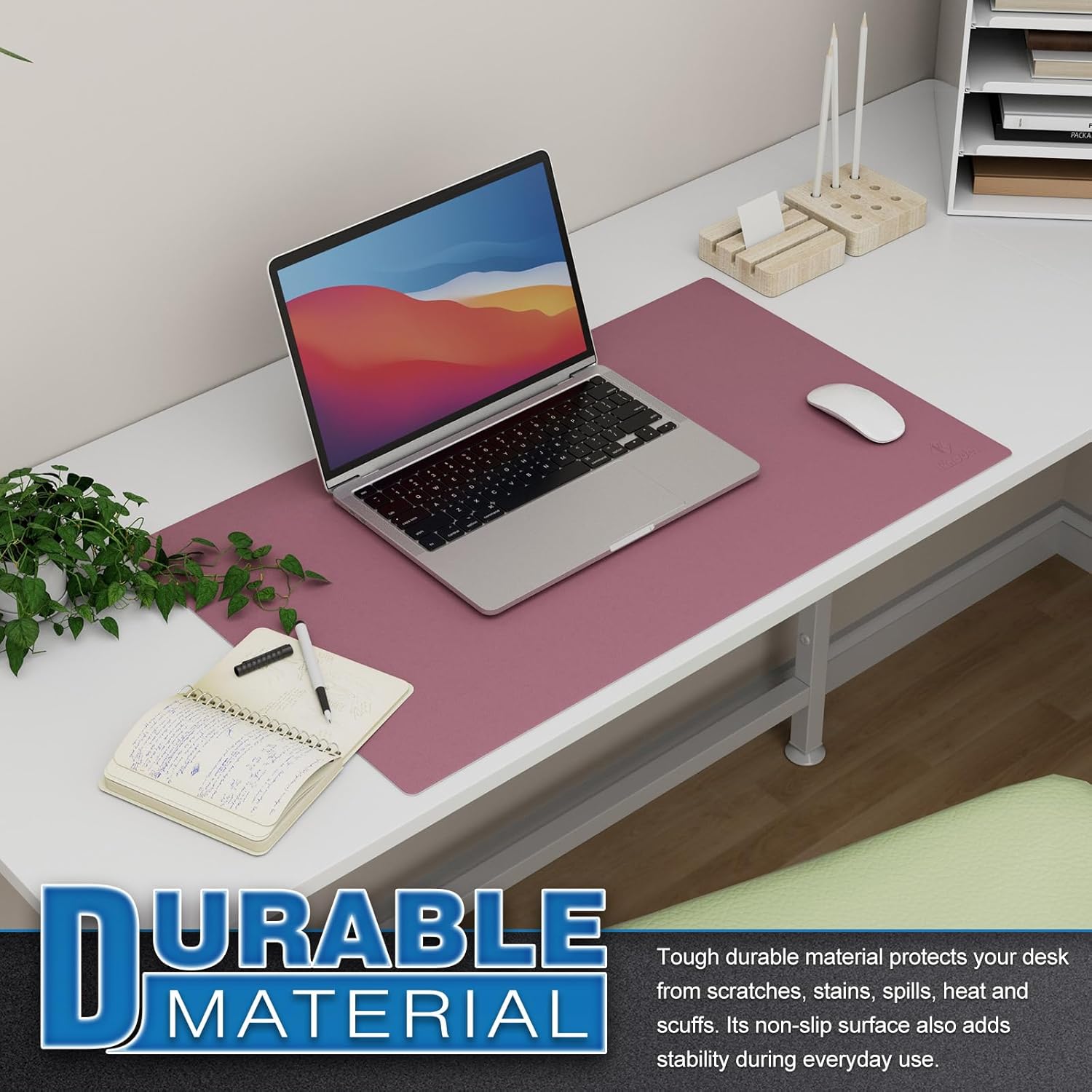 K KNODEL Small Office Leather Desk Mat, Mouse and Keyboard Pad, Computer and Laptop Mat, Desktop Protector and Cover, Writing Pad and Blotter (23.6"x13.8", Purple)