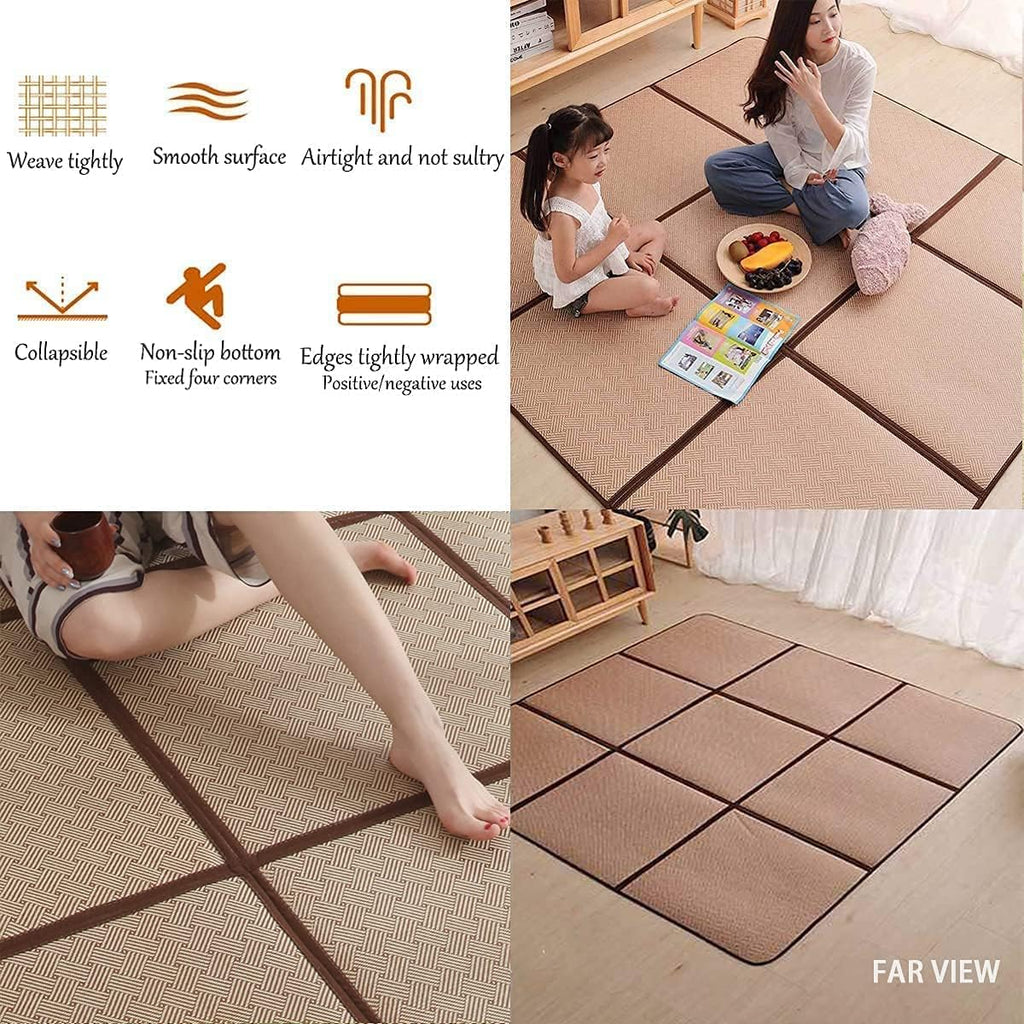 MYOYAY Large Japanese Tatami Mat 71x 71in Large Summer Breathable Sleeping Mat Foldable Rattan Floor Mat Non-Slip Memory Foam Stitching Carpet Crawling Mats Living Room Bedroom Playroom Yoga