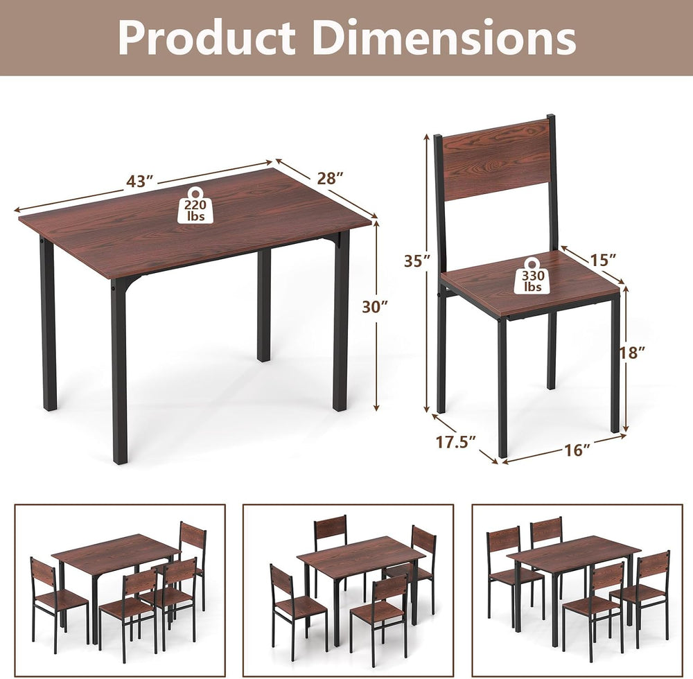GOFLAME 5-Piece Dining Table Set, Industrial Kitchen Table and Chairs for 4 w...
