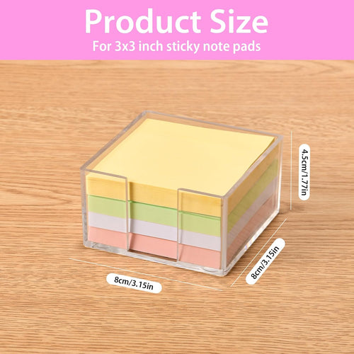 3x3 Inch Acrylic Sticky Note Holder, Crystal Clear Sticky Note Dispenser for Dorm Room Home and Office Acrylic Desk Organizer