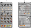 Dual-sided Hanging Jewelry Organizer Necklace Holder Jewelries Storage with 34 Zippered Pockets and 14 Dustproof Hook Loops (GREY)