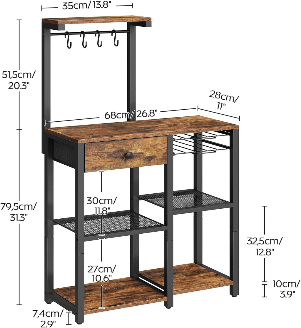 YATINEY Bakers Rack with Storage, 5-Tier Coffee Bar Station with Drawer, Kitchen Coffee Stand with Pod Drawer Holder, for Living Room, Home Cafe, Kitchen, Rustic Brown KF60BRY1