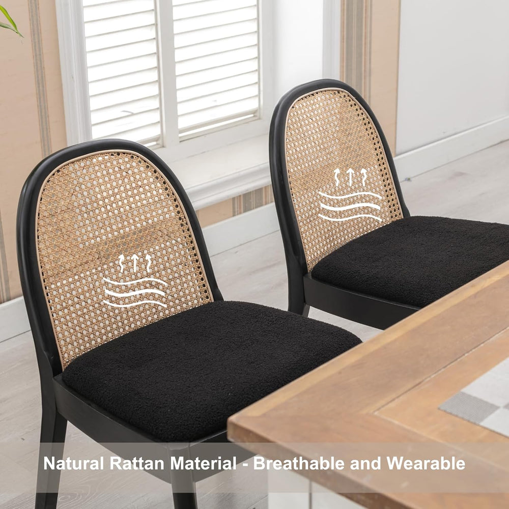 HEAH-YO Rattan Dining Chairs Set of 2, Upholstered Sherpa Dining Room Chairs ...