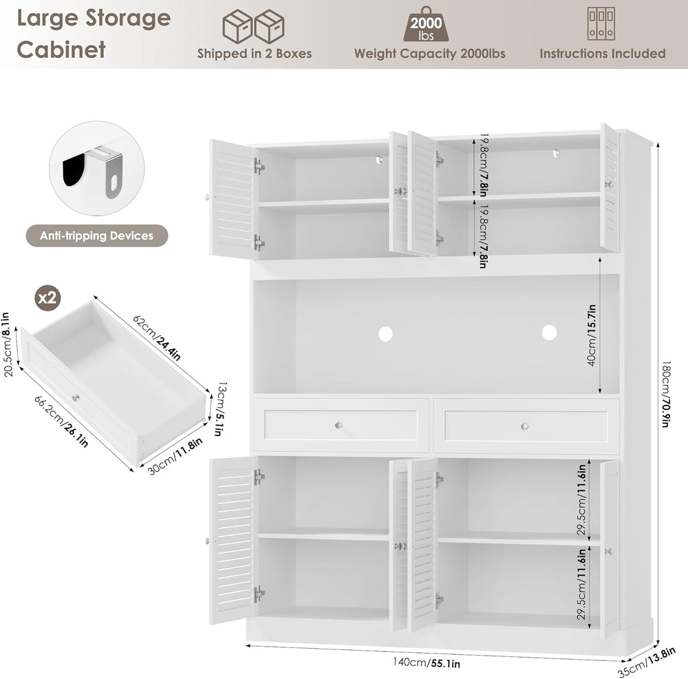 HIFIT 71“HX55“W Large Pantry Cabinet for Food Storage, Farmhouse Kitchen Hutc...