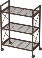 SONGMICS 3-Tier Metal Storage Rack with Wheels, Mesh Shelving Unit with X Side Frames, 23.6-Inch Width, for Entryway, Kitchen, Living Room, Bathroom, Industrial Style, Metallic Bronze UBSC163A01