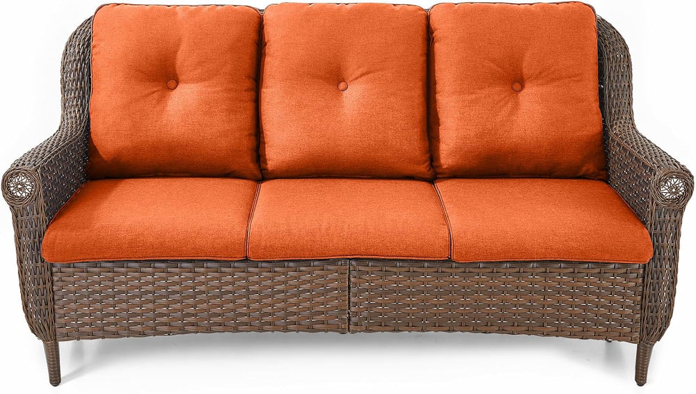 Patio Couch Outdoor Wicker Sofa - Heavy Duty All-Weather Brown Rattan 3-Seate...