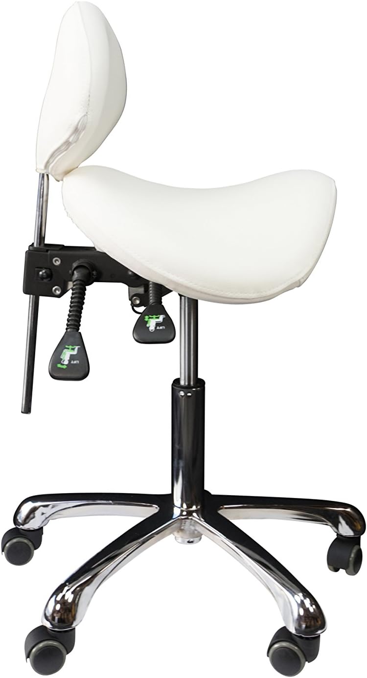 Rolling Stool with Back, Adjustable Salon Chair, White