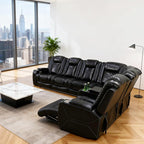Power Reclining Sectional Sofa for Living Room,Modern L-Shaped Black Air Leather Sectional Couch Set,Recliner Sofa Set,with LED Lights,Cup Holder,Storage,Charging Ports,Home Theater Seat