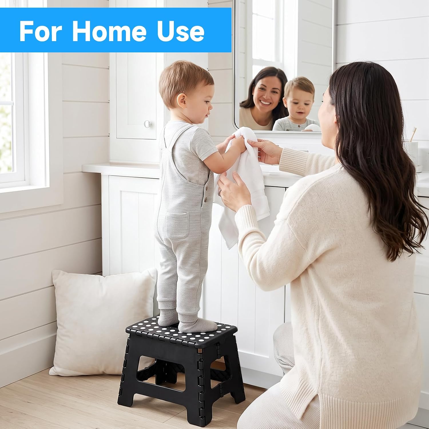 Folding Step Stool 9 inch Sturdy Enough Collapsible Stool to Support Adults - Opens Easy with One Flip Compact Foldable Foot Stool for Kitchen, Bathroom, Bedroom, Outdoor