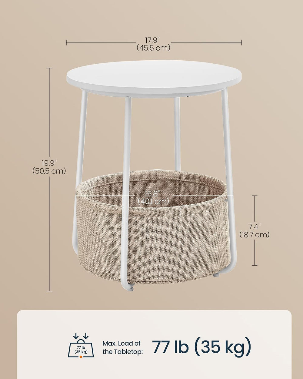 SONGMICS HOME Small Side Table, Round End Table, 2 Tier Nightstand with Baske...