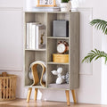 5 Cube Small Bookshelf,3 Tier Mid-Century Modern Bookcase with Legs,Wood Bookshelves Storage Organizer Shelf,Free Standing Narrow Book Shelves,Rustic Grey Corner Bookcases for Bedroom,Living Room