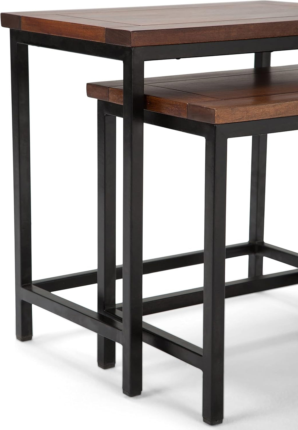 SIMPLIHOME Turner 12" Wide Solid Wood Round End Table in Natural | Dark cognac brown, industrial nesting accent tables, assembled; round side tables or accent tables for living room.