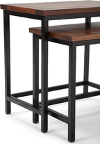 SIMPLIHOME Turner 12" Wide Solid Wood Round End Table in Natural | Dark cognac brown, industrial nesting accent tables, assembled; round side tables or accent tables for living room.