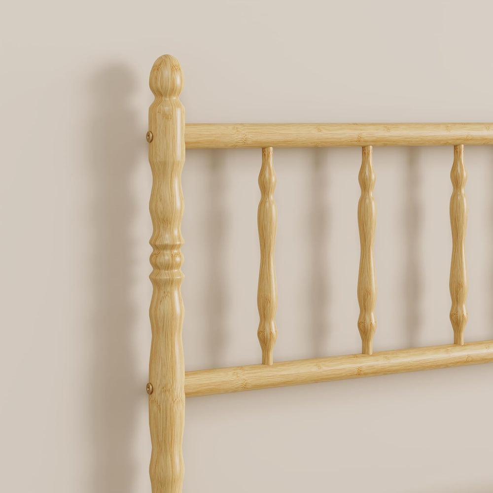 14 Inch Bamboo Wood Spindle Platform King Bed Frame with Headboard
