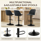 COLAMY Bar Stools Set of 3, Modern Swivel Bar Chairs, Adjustable PU Leather Upholstered Barstools Counter Height with Full Backrest for Bar, Dining Room, Kitchen Island, Black