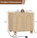 Bed Side Table with Charging Station, Mid Century Modern Nightstand with 2 Doors, Square End Table with Storage for Couch,Living Room,Small Spaces, Sofa Side Table for Office,Dorm - Natural