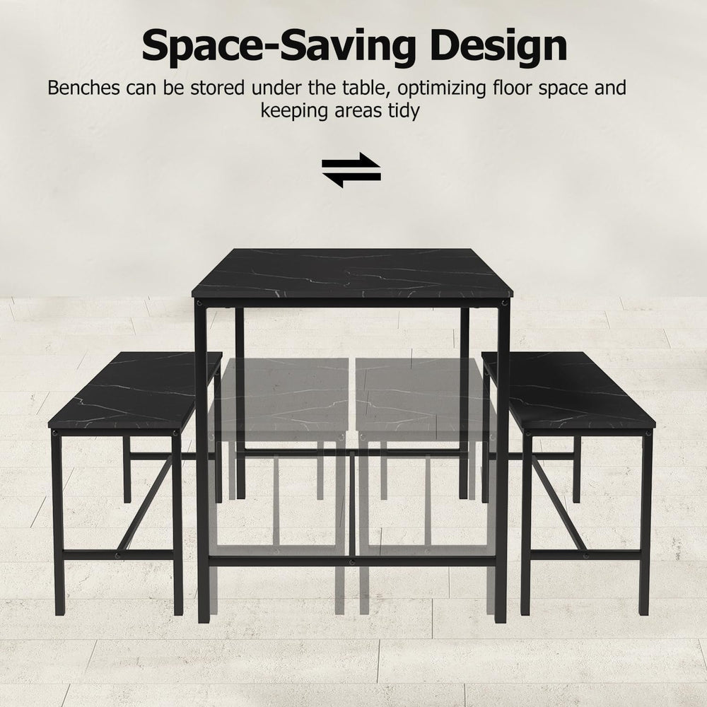 Dining Table Set with 2 Dining Benches, 3 Piece Dining Room Table Set with Me...