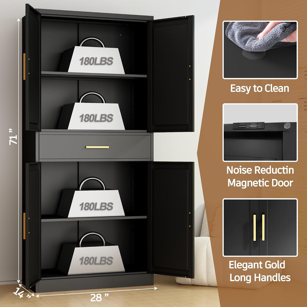 Metal Cabinet, 71” Garage Storage Cabinet with Doors and Adjustable Shelves (...