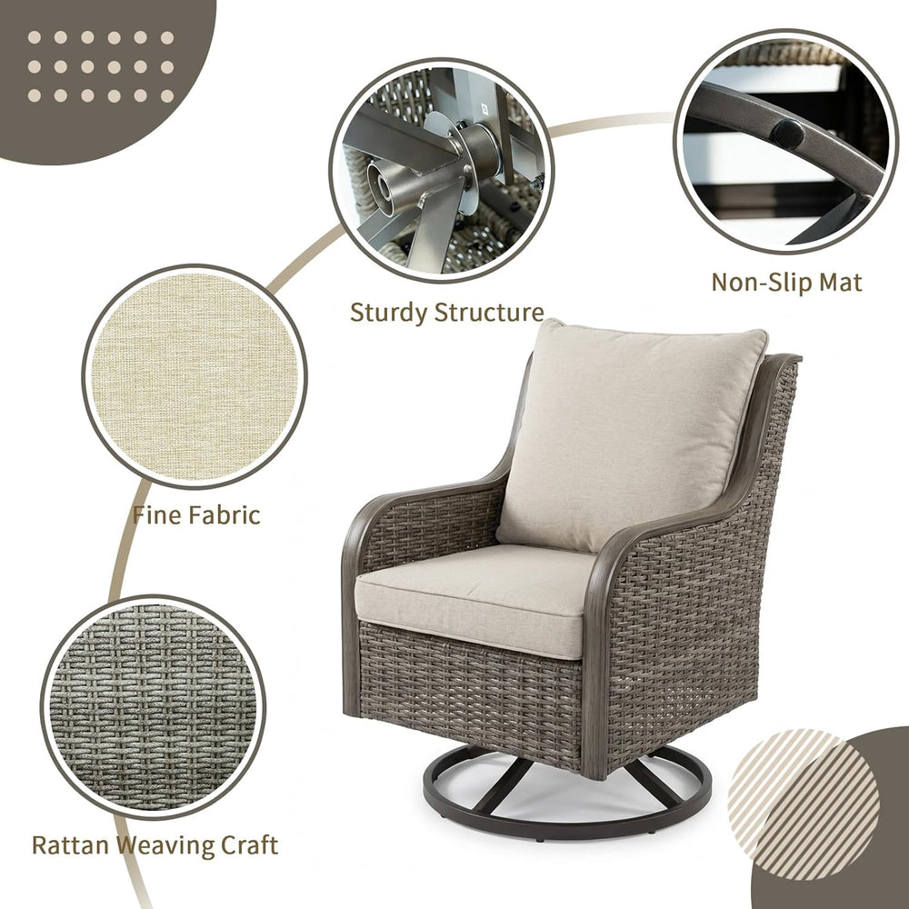 Swivel PE Wicker Chair, Outdoor Patio Chair with 360° Rotation & Water-Re...
