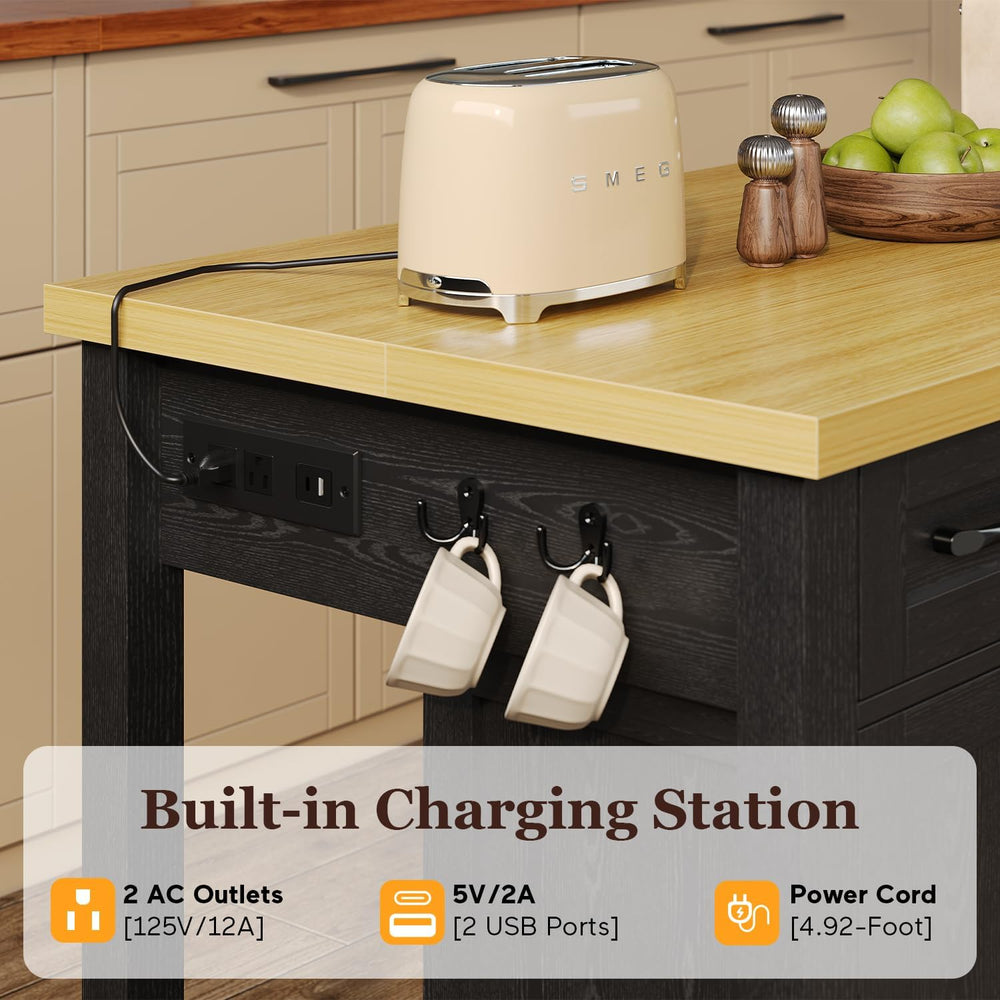 knoworld 47" Kitchen Island with Storage for Kitchen Dining Room, Black ...
