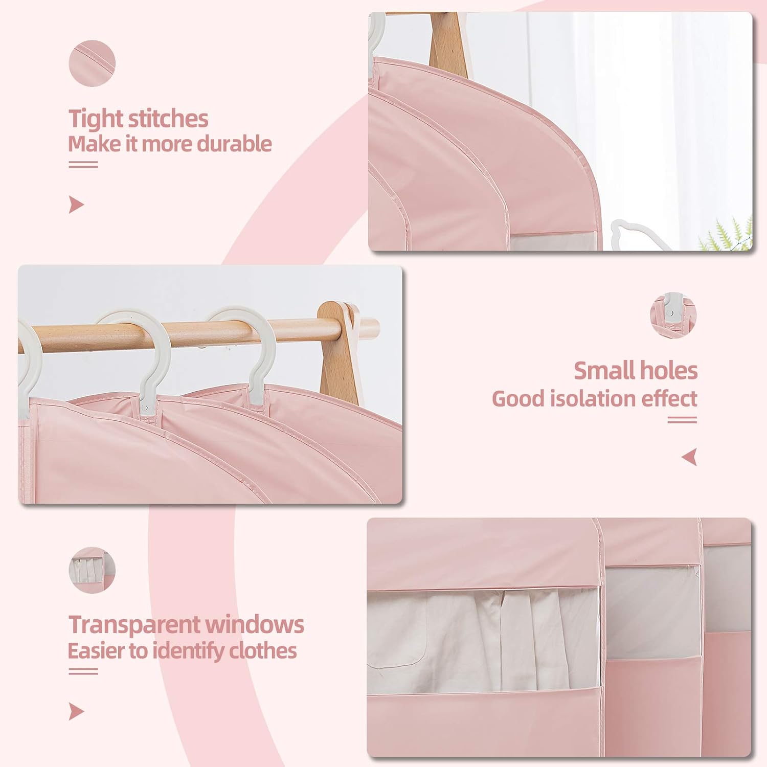 Pink Dress Bags for Gowns Long, 65'' Long Dress Clear Garment Bag(Set of 2, 23.3'' X 65'')