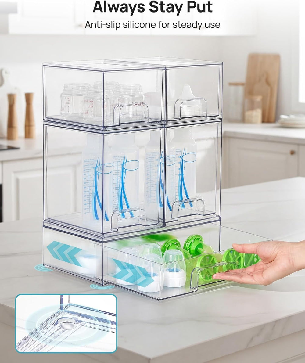 Vtopmart Clear Stackable Storage Drawers Set of 5, Plastic Organizer Bins