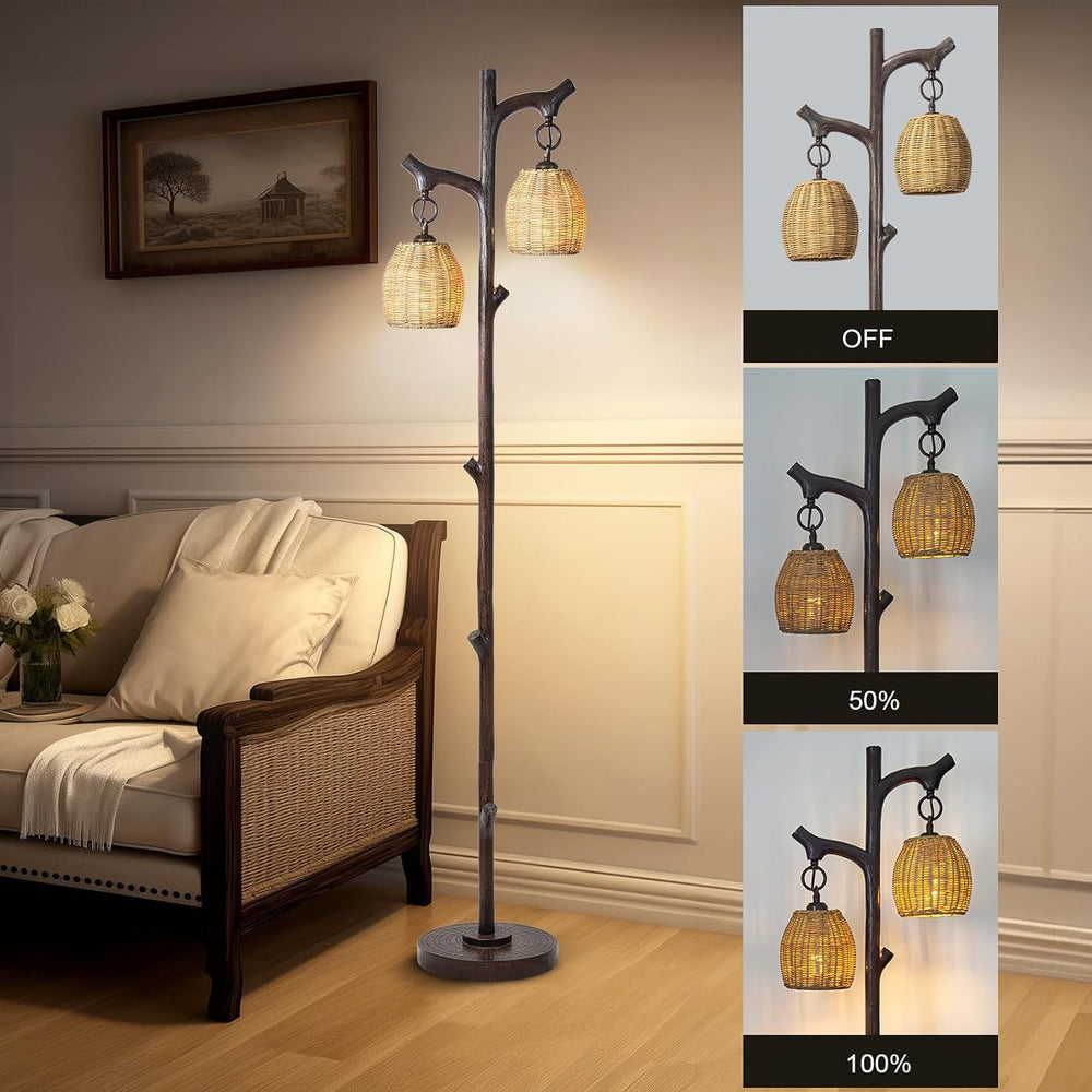 Scenekoy 68" Tall Floor Lamp with Wicker Drum Shade, Foot Switch Dimming