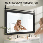 Hasipu Farmhouse Bathroom Mirror, 60"x30" Rustic Wood Framed Wall Mounted Mirror, Black Vintage Vanity Mirror Barn Door Style Decrative Mirrors
