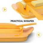Butter Dishes with Lid for Countertop Refrigerator, Plastic Butter Dish Clear Flip Top Lid Butter Container with Spreader, Non-Slip Bottom Butter Holder Keeper (Orange)