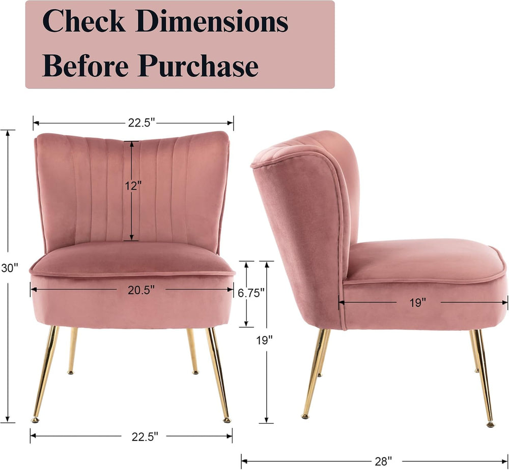 Velvet Accent Chairs Set of 2 Comfy Living Room Chair Armless Slipper Chair M...