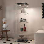 Beauty4U Glass Display Cabinet with Light, 4 Shelves, Curio Cabinets for Living Room, Bedroom, Office, Black Floor Standing Glass Bookshelf, Quick Installation