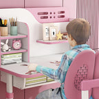 Kids Desk and Chair Set, Study Table and Chair, Desk for Kids, Children's Desks with Golden Distance Design, Homeschooling Writing Desk with Desktop for Boys and Girls (Pink 3)