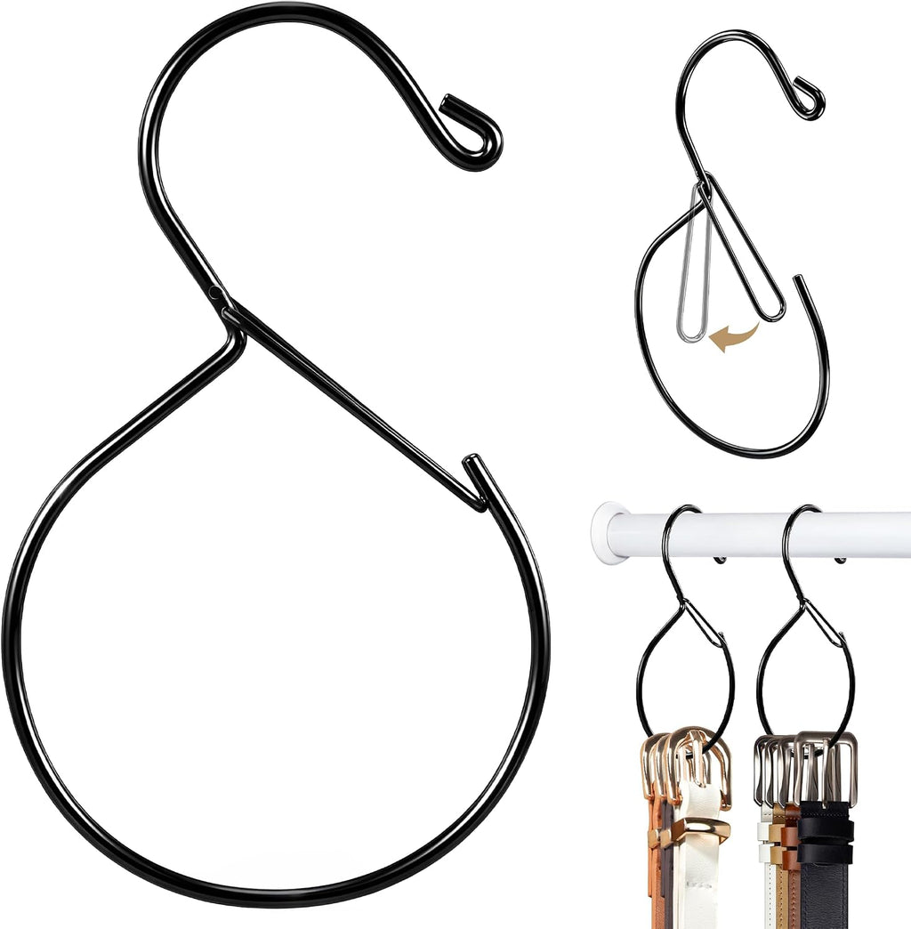 MEILIDY Metal Belt Hanger with Safety Buckle for Closet, Black, 2 Pcs | Compact Belt Rack, Easy to Hang, Fits for Belts, Ties, Jeans, Scarves, Hats, Purses, Jewelries, Cords, Carabiners
