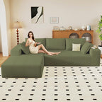 96" Modular Sectional Couch, Boneless L Shaped Cloud Sofa with Chaise Lounge, Corduroy Upholstered Couches Memory Foam Deep Seat, No Assembly Required, Ideal for Living Room(Green, Left Facing)