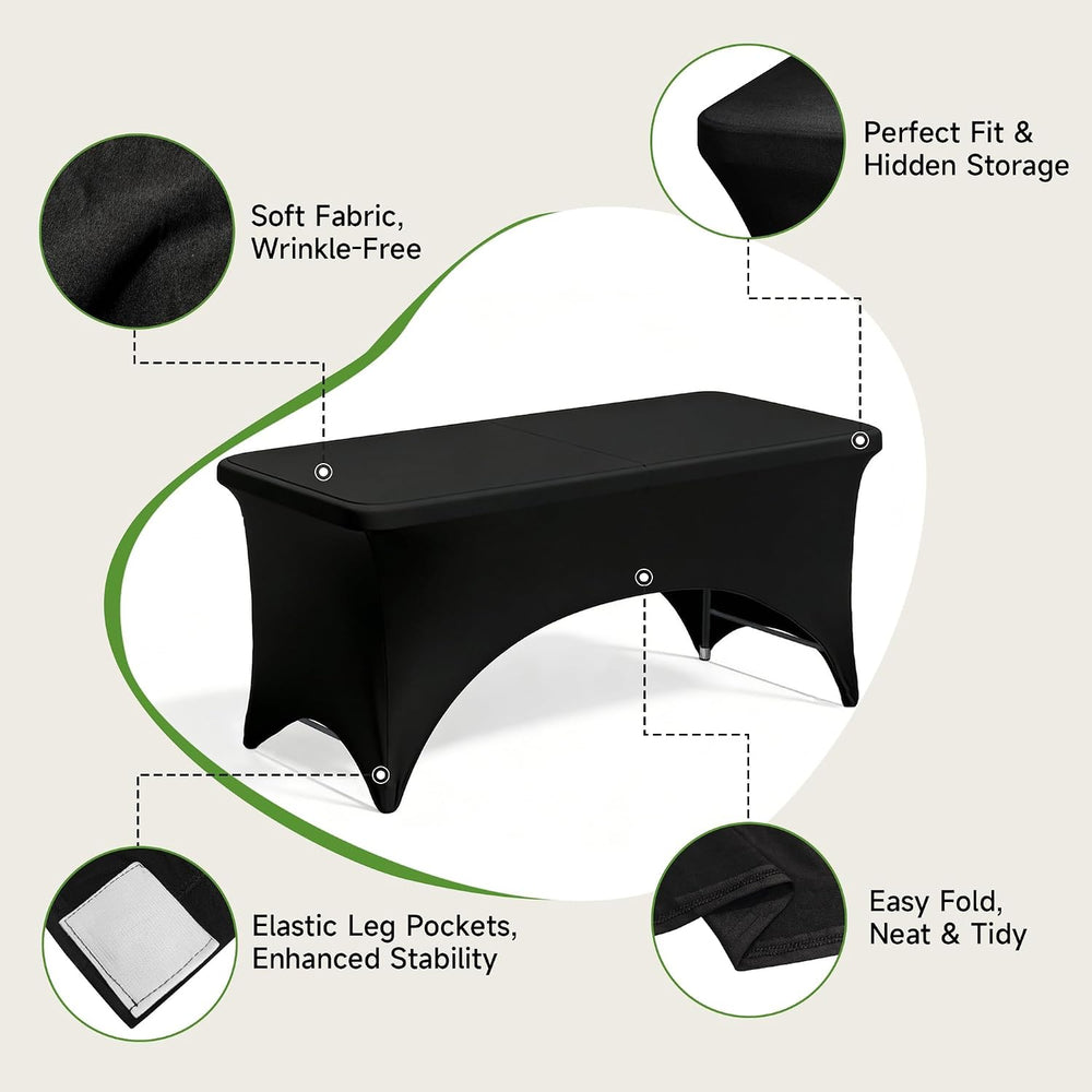 4 Foot Folding Table with Black Table Cloth - Quick 2-Position Adjustable Hei...
