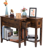 Brown 2 Pack Chairside Narrow End Table with Drawer, Solid Recliner Side Table with Storage Shelf, Slim Nightstand Bedside Table for Bedroom