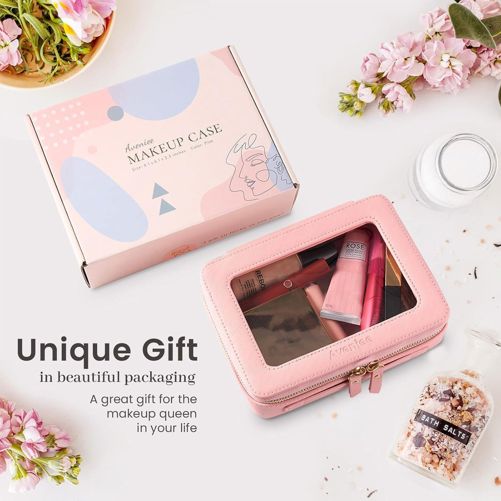 Aveniee Clear Makeup Bag Organizer, Travel Toiletry Bag for Women, Waterproof Cosmetic Pouch with Zippers,Car Accessories Organizers and Storage Case,Pink