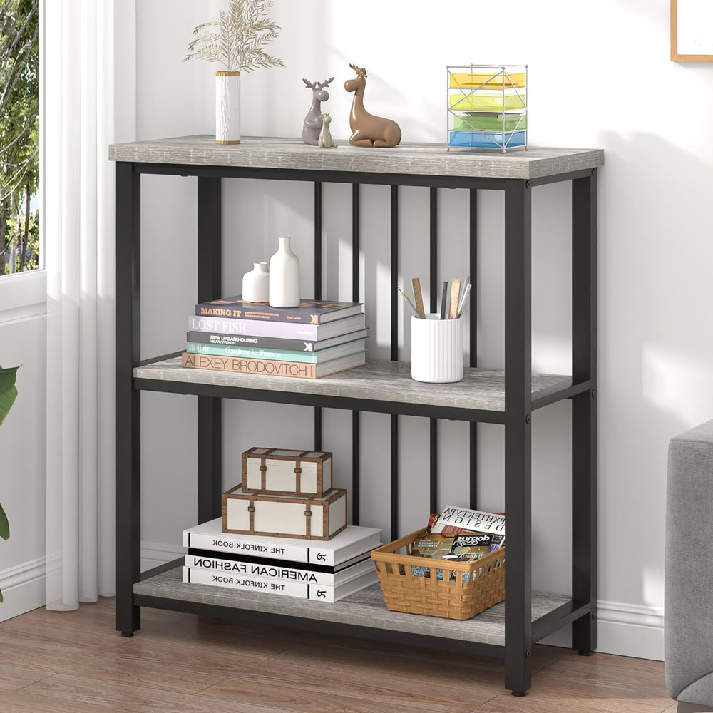 FOLUBAN 3 Tier Bookshelf, Short Bookcase for Small Space, Modern Wooden and M...