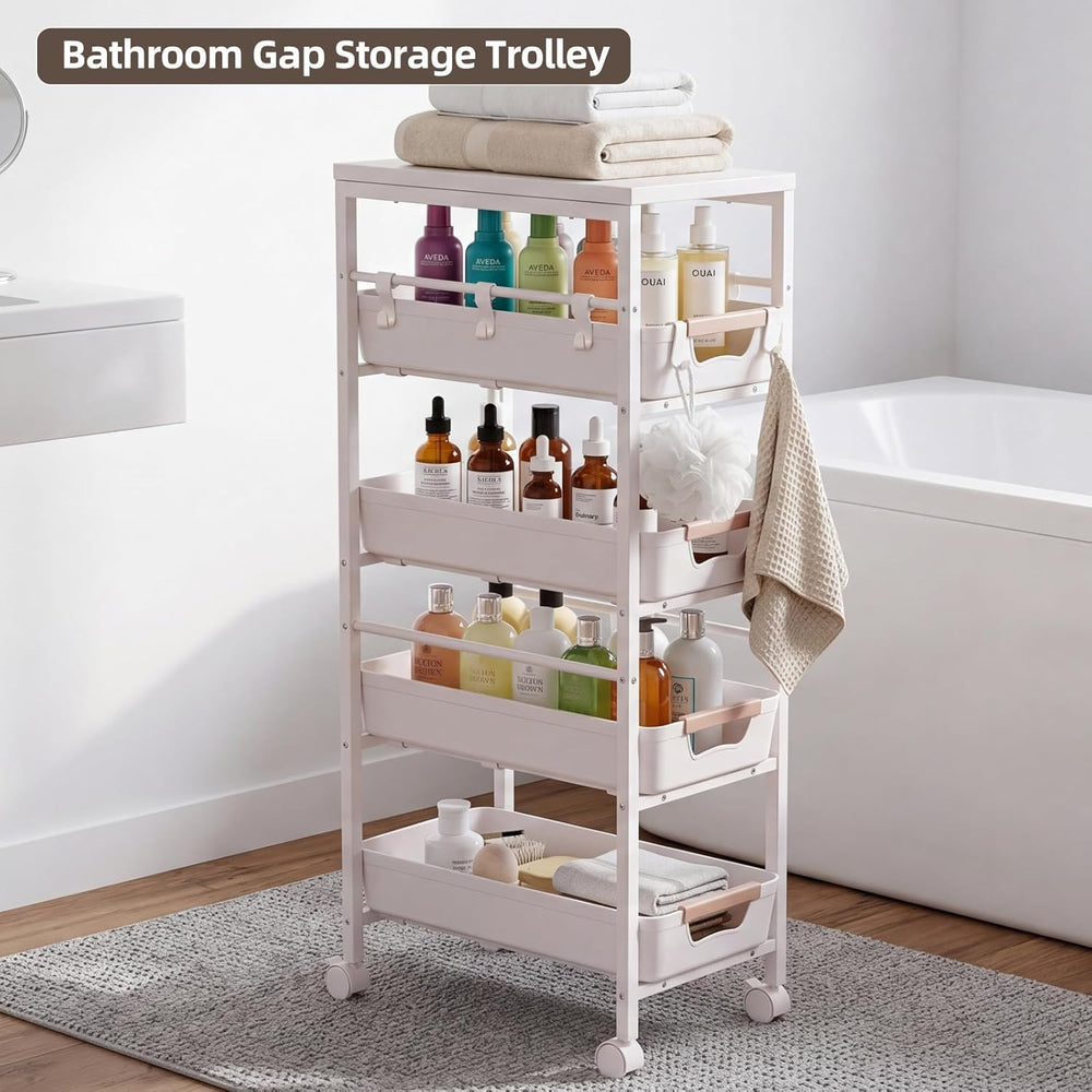 5 Tier Slim Rolling Storage Cart with Pull-Out Drawers,Narrow Utility Organiz...