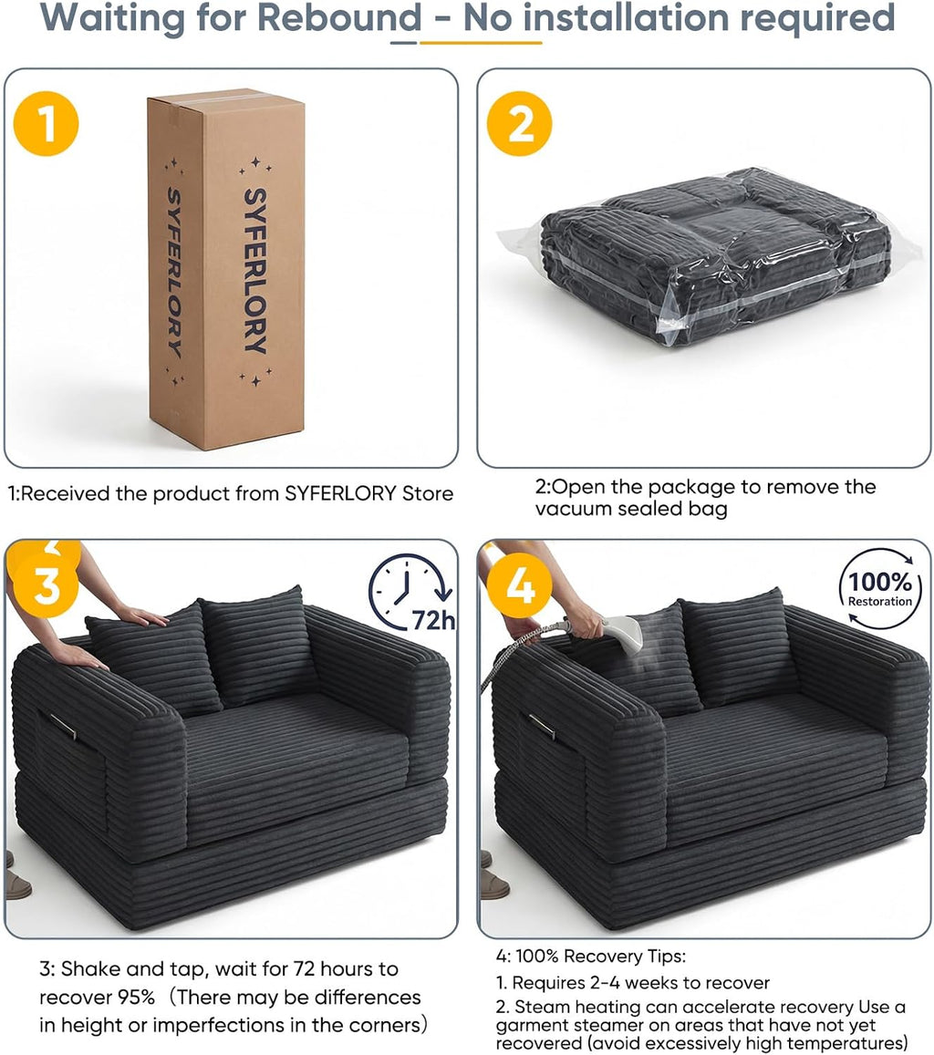 Versatile 2 in 1 Boneless Armchair Chaise Lounge Chair Indoor, Convertible Sleeper Chairs Couch Folding Sofa Bed Oversized Comfy Futon Floor Sofa BeanBag for Reading Nook Living Room Bedroom