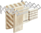 SONGMICS Clothes Drying Rack, Wall-Mounted Drying Rack Clothing, Small Accordion Laundry Rack, 9 Staggered Hanging Rods, Expandable and Retractable, Cloud White ULLR802W01