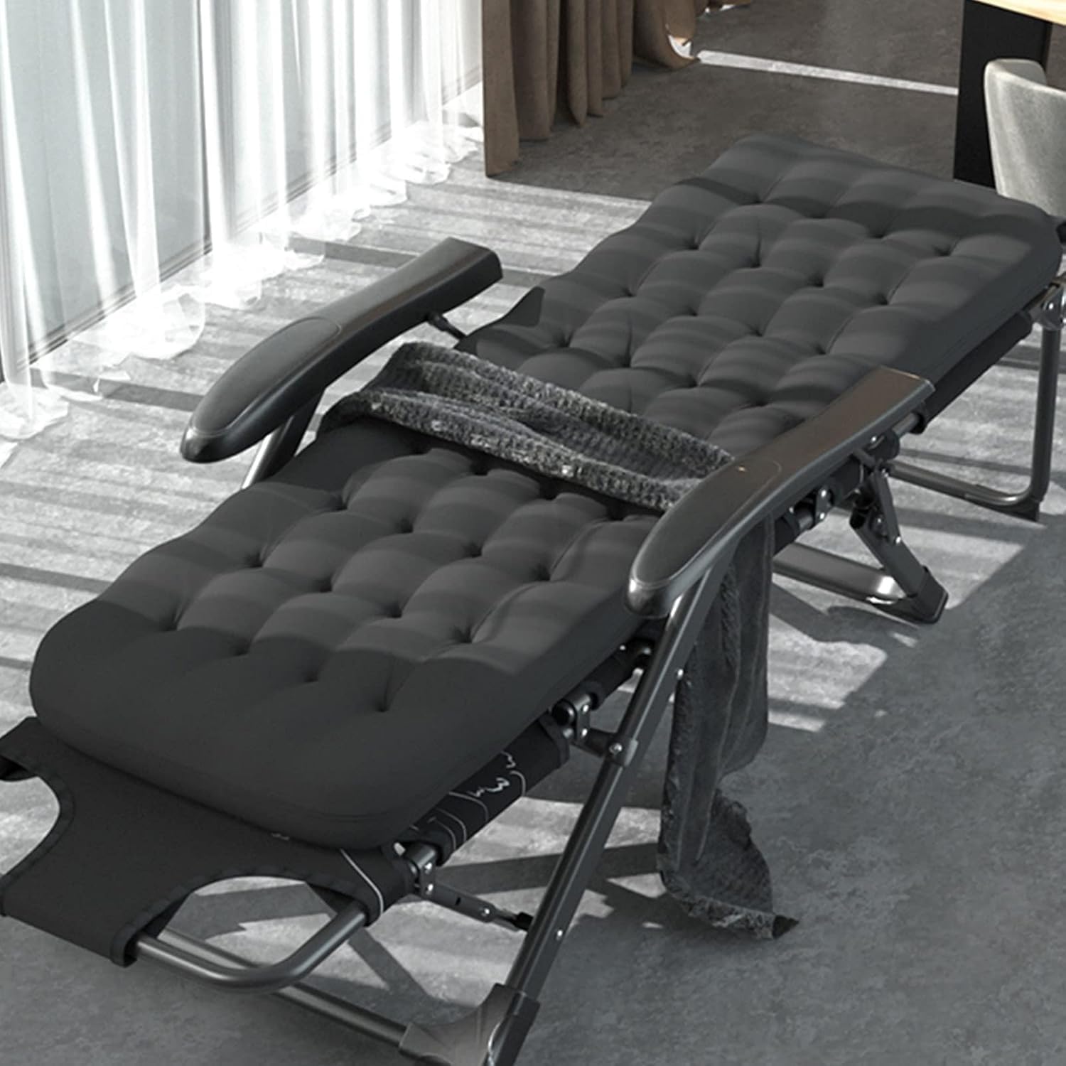 Padded Lounge Chair Wider Armrest Adjustable Portable Recliner with Head Support Bar Support